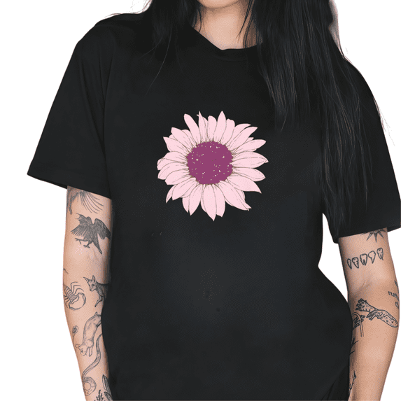 Cozymy Women's Pink Sunflower Floral Graphic Short Sleeve T-Shirt Vintage Cotton Crewneck Casual Summer Top