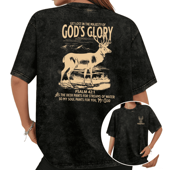Cozymy Women's Psalm 42:1 Deer Graphic Short Sleeve T-Shirt Washed Cotton Crew Neck Christian Inspirational Tops