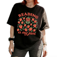 thumbnail image 1 of Cozymy Women's Reading is My Jam Cute Strawberry Book Lover Graphic Short Sleeve T-Shirt Casual Relaxed Everyday Tops, 1 of 6