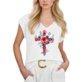 thumbnail image 1 of Cozymy Women's Red Blue Floral Cross Print V-Neck Sleeveless T-Shirt Casual Christian Tank Top, 1 of 6
