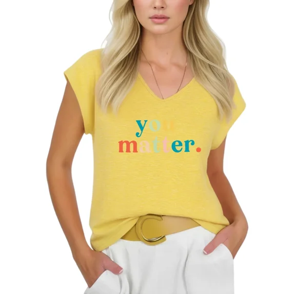 Cozymy Women's Retro Multicolor You Matter V-Neck Sleeveless T-Shirt Lightweight Summer Tank Top