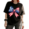 thumbnail image 1 of Cozymy Women's Retro Red White Blue Flag Inspired Bow Graphic Short Sleeve T-Shirt Soft Breathable Regular Fit Tees Tops, 1 of 5