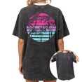 thumbnail image 1 of Cozymy Women's Retro Tropical Palm Sunset Vintage Washed T-Shirt Short Sleeve Crewneck Distressed Casual Beach Oversized Tee, 1 of 6