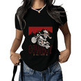 thumbnail image 1 of Cozymy Women's Retro Western Skeleton Biker Cowboy Short Sleeve T-Shirt Cotton Casual Tee, 1 of 5