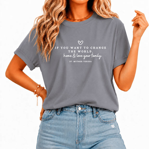 Cozymy Women's Simple Outline Heart Religious Family Positive Quote Graphic Cotton Short Sleeve T-Shirt Tees Tops