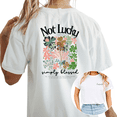 thumbnail image 1 of Cozymy Women's Simply Blessed & Not Lucky Simply Blessed St. Patrick's Day Shamrock Graphic Short Sleeve T-Shirt Tops, 1 of 5