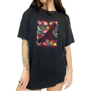 Cozymy Women's Sister Postpartum Gift Colorful Bloom Motherhood Heavenly Faith Line Sketch Short Sleeve Crewneck Black Tops