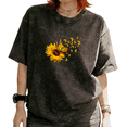 thumbnail image 1 of Cozymy Women's Sunflower And Monarch Butterfly Floral Graphic Washed Short Sleeve T-Shirt Casual Tees Tops, 1 of 5