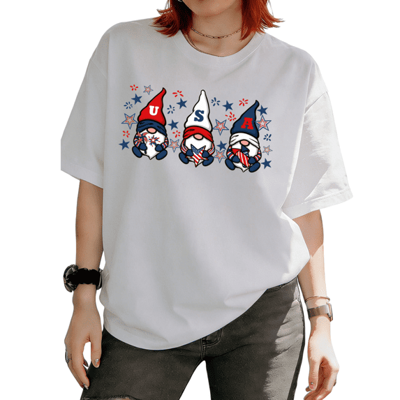 Cozymy Women's USA Patriotic 4th Of July Gnome Graphic Short Sleeve T-Shirt Relaxed Fit Casual Tees