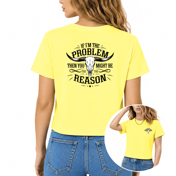 Cozymy Women's Vintage Longhorn If I'm The Problem Western Graphic Cropped Short Sleeve T-Shirt Casual Stylish Tops