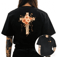 thumbnail image 1 of Cozymy Women's Walk by Faith Not by Sight Floral Cross Inspirational Christian Graphic Short Sleeve Crew Neck T-Shirt, 1 of 5