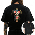 thumbnail image 1 of Cozymy Women's Walk by Faith Not by Sight Floral Cross Inspirational Christian Graphic Short Sleeve Crew Neck T-Shirt, 1 of 5