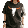 thumbnail image 1 of Cozymy Women's Western Cow Skull Minimalist Graphic Washed Short Sleeve T-Shirt Cotton Flattering Fit Versatile Tees Tops, 1 of 5
