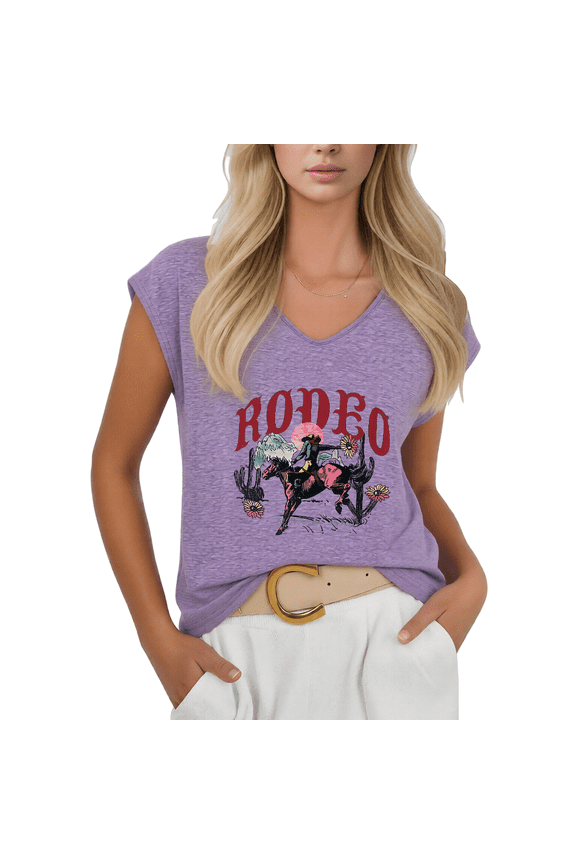 Women's Western Rodeo Desert Cowboy V-Neck Sleeveless T-Shirt Casual Vintage Tank Top