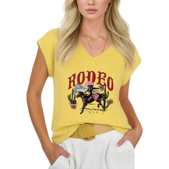 Cozymy Women's Western Rodeo Horse Rider Print V-Neck Sleeveless Tank Top Casual Country Tee