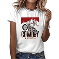 thumbnail image 1 of Cozymy Women's Wild West Cowboy Skeleton Motorcycle Graphic Crewneck Casual Short Sleeve T-Shirt Retro Western Casual Tops, 1 of 5
