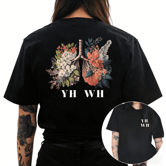 Cozymy Women's "YHWH Floral Lungs" Graphic Short Sleeve Crew Neck T-Shirt Casual Cotton Top
