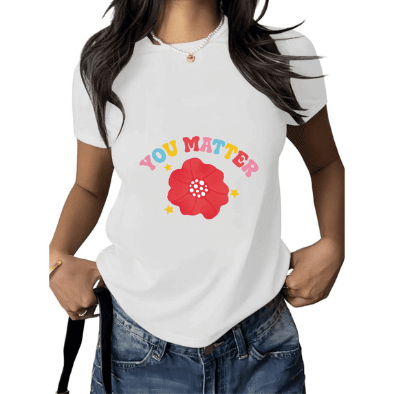 Cozymy Women's You Matter Positive Quote Red Flower Graphic Short Sleeve T-Shirt Casual Cotton Crewneck Tee