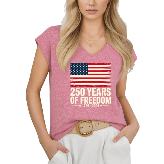 Cozymy Womens 250 Years of Freedom USA Flag Graphic Print Tshirt V Neck Sleeveless T Shirt Summer Casual Graphic Tees Shirts Tops