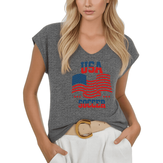 Cozymy Womens American USA Soccer Print Tshirt V Neck Sleeveless T Shirt Relax Fit Graphic Tees Shirts Tops