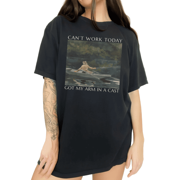 Cozymy Womens Arm In A Cast Fishing Black S-5XL Humorous Outdoor Graphic Short Sleeve T-Shirt Tops