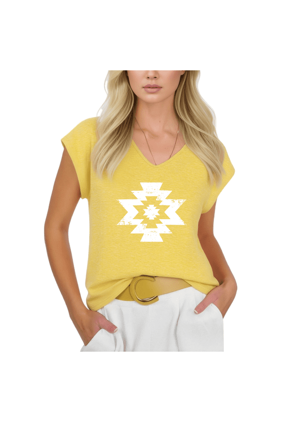 Womens Aztec Geometric Print Tshirt V Neck Sleeveless Tshirt Graphic Tees Shirts Summer Casual Boho Style Tops S 5XL