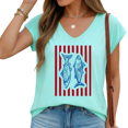 thumbnail image 1 of Cozymy Womens Blue Minimal Sea Fish Print V Neck Short Sleeve T-Shirt S-5XL Casual Daily Wear Soft Tops, 1 of 6
