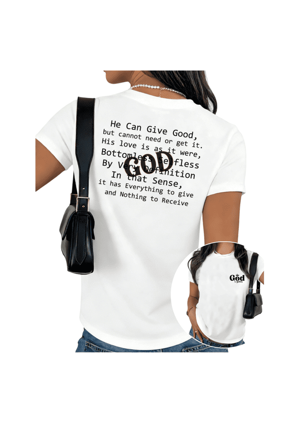 Womens Boundless Divine Generosity Graphic Short Sleeve T-Shirt S-5XL White Tops