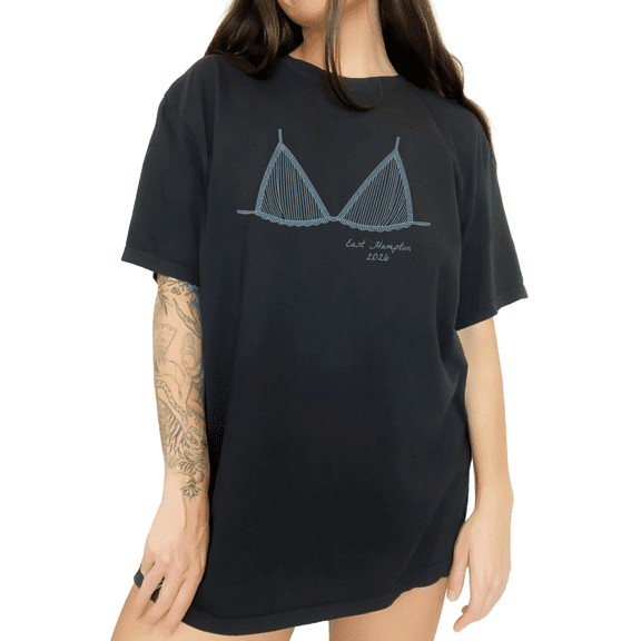 Cozymy Womens Minimalist Bikini Sketch East Hampton 2026 Black S-5XL Graphic Short Sleeve T-Shirt Tops