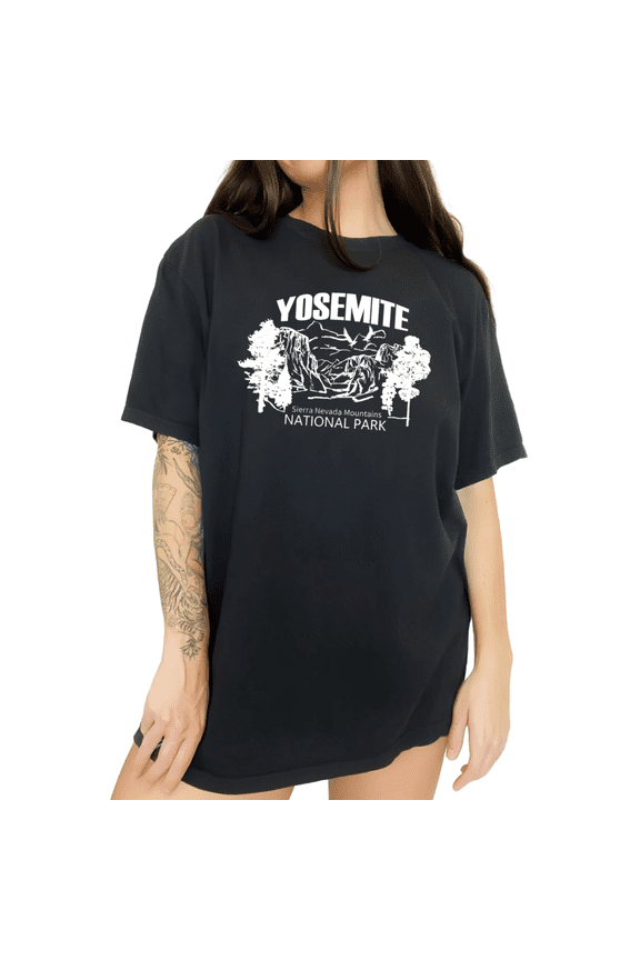 Womens Outdoor Adventure Park Themed Print Short Sleeve T-Shirt S-5XL Black Tops