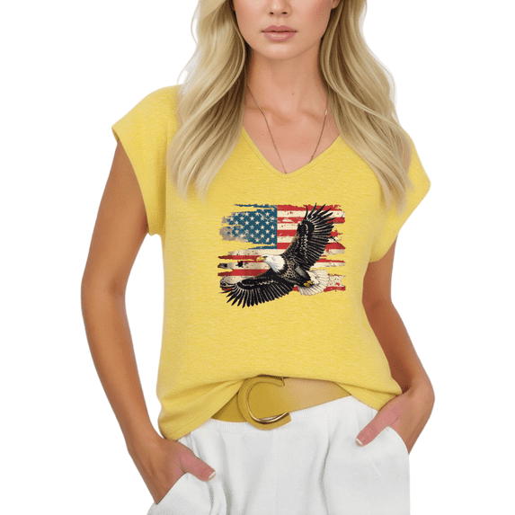 Cozymy Womens Patriotic Eagle Print Tshirt V Neck Short Sleeve American Flag Graphic Tees Summer Shirts Tops