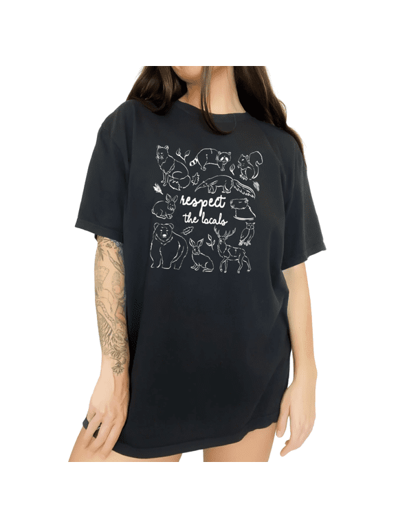 Womens Respect The Locals Wildlife Black S-5XL Nature Lover Graphic Short Sleeve T-Shirt Tops