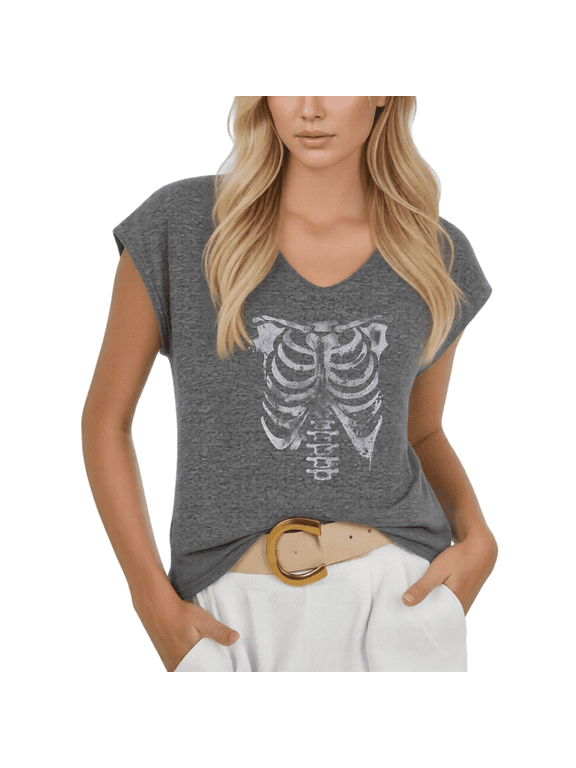 Womens Skeleton Anatomy Rib Cage Graphic Tshirt V Neck Sleeveless Tshirt Graphic Tees Shirts Casual Summer Street Style Tops S 5XL