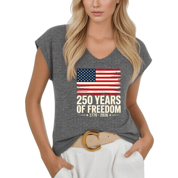 Cozymy Womens USA Flag 250 Years Freedom Graphic Print Tshirt V Neck Sleeveless T Shirt Relax Fit Patriotic Graphic Tees Shirts Tops