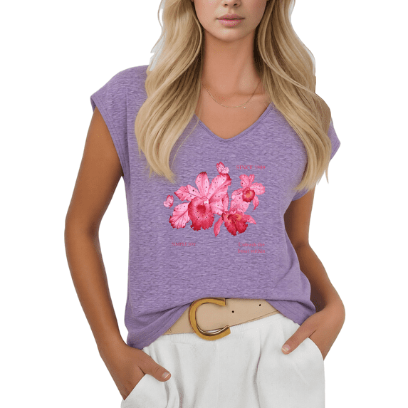 Cozymy Womens Watercolor Floral Blossom Graphic Tshirt V Neck Sleeveless Tshirt Graphic Tees Shirts Summer Casual Elegant Style Tops S 5XL