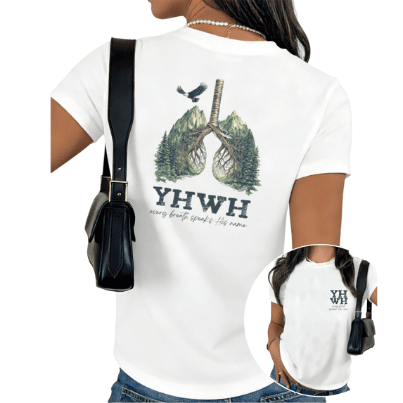 Cozymy Womens YHWH Every Breath Speaks His Name Nature Christian Graphic T-Shirt S-5XL White Tops