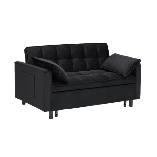 Cozynest 55 Inch Convertible Velvet Sofa Bed 2 Seat Loveseat with Side Pockets for Small Spaces Living Room Bedroom Apartment Guest Room
