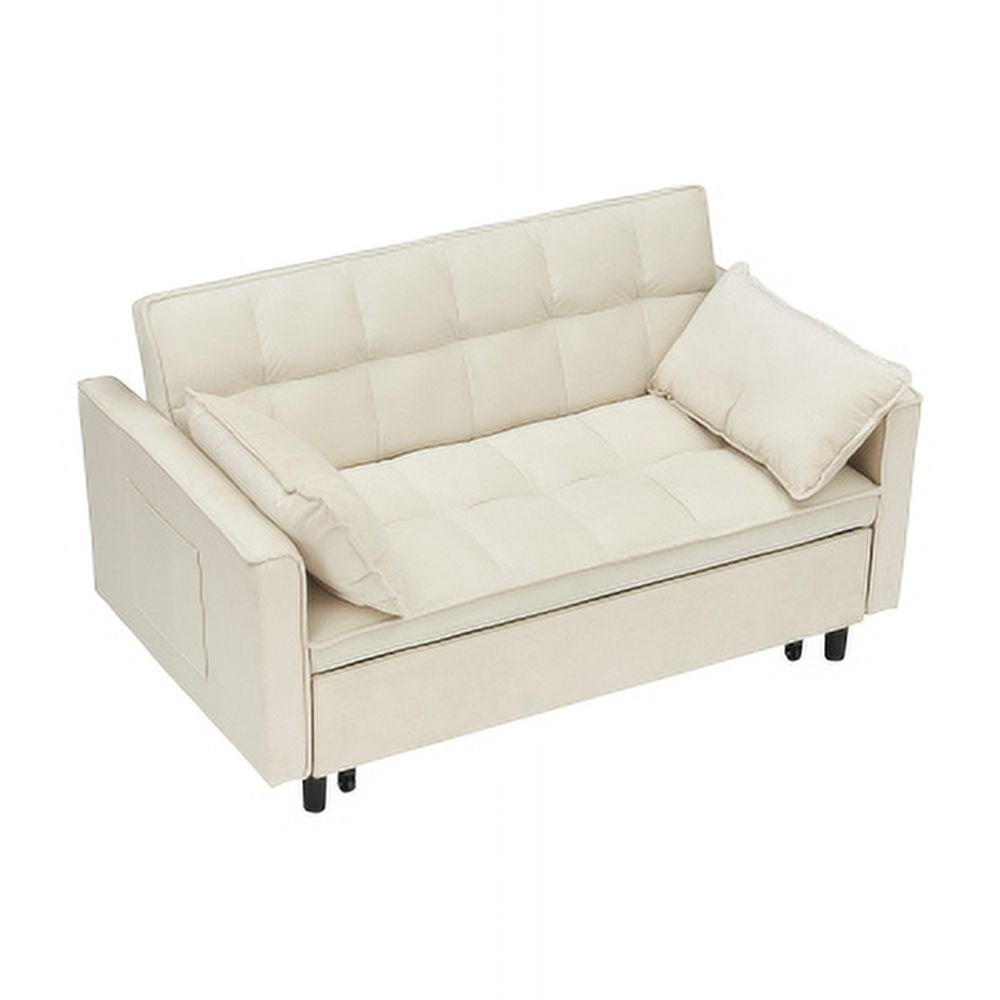 Cozynest 55 Inch Convertible Velvet Sofa Bed 2 Seat Loveseat with Side Pockets for Small Spaces Living Room Bedroom Apartment Guest Room