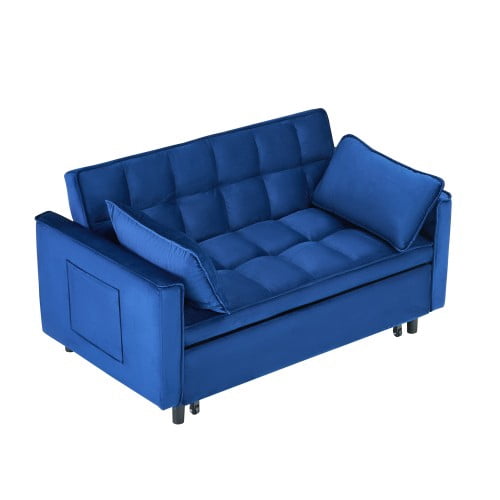 Cozynest 55 Inch Convertible Velvet Sofa Bed 2 Seat Loveseat with Side Pockets for Small Spaces Living Room Bedroom Apartment Guest Room