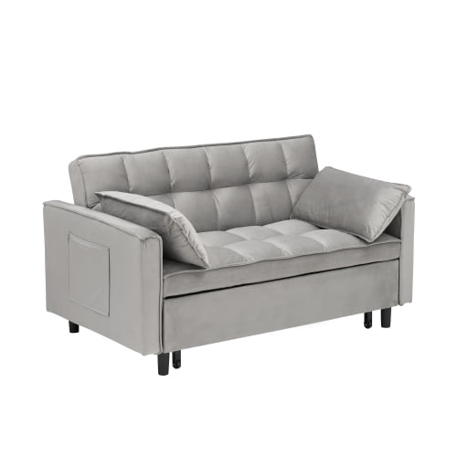 Cozynest 55 Inch Convertible Velvet Sofa Bed 2 Seat Loveseat with Side Pockets for Small Spaces Living Room Bedroom Apartment Guest Room