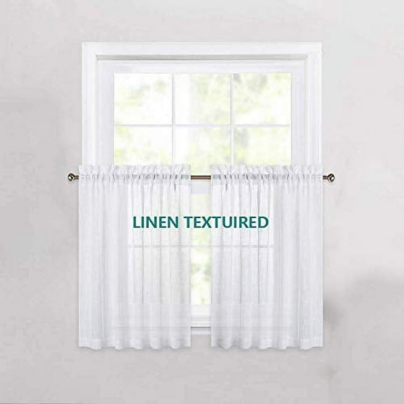 Cozynight White Sheer Tier Curtains 24 inch Length Linen Curtain Sheer Curtain Transparent Half Window Curtains Kitchen Tiers Bathroom Small Curtains Cafe Curtains Light Filtering Rod Pocket 2 Panels