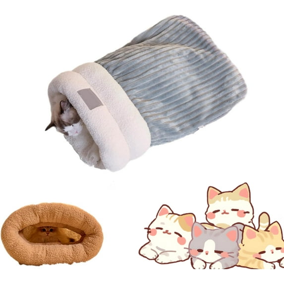 Cozypets Nest for Cats and Dogs, 360 °Semi-Enclosed Design Sleeping Bag, Wrap Soft Plush Cat Sack, Keep Warm, Comfortable Cozy Pet Nest for Cats (Gray,Medium)