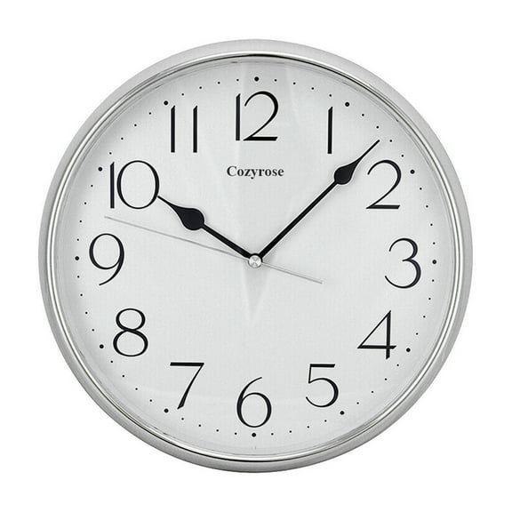 Cozyrose Clock, 10 Inch Silent Wall Clock Battery Operated Non Ticking Glass Cover Silver Aluminum Frame