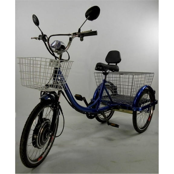 Cozytrike Adult 24" Adjustable Seat Electric Tricycle with Front & Rear Basket, Blue