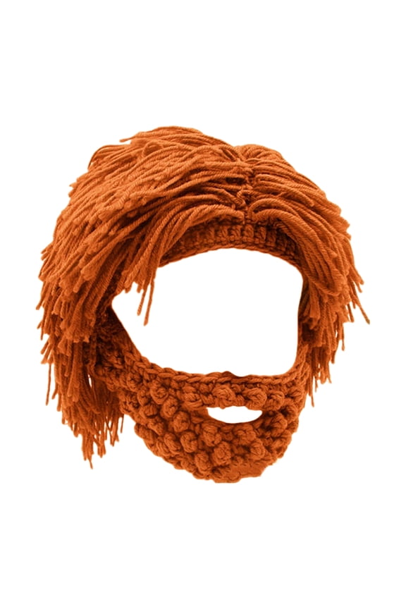 2026 Wig Beard Hats Creative Barbarian Knit Wig Beanie Funny Knit Hat Beard Funny Party Beanies Ski Mask - Saffron