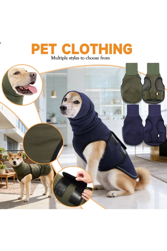 Dog Anxiety Vest with Hood, Skin-Friendly Thunder Jacket for Dogs, All-in-One Dog Calming Shirt with Hood for Thunder, Fireworks, Separation - Keep Pet Calm without Medicine - Army Green XS