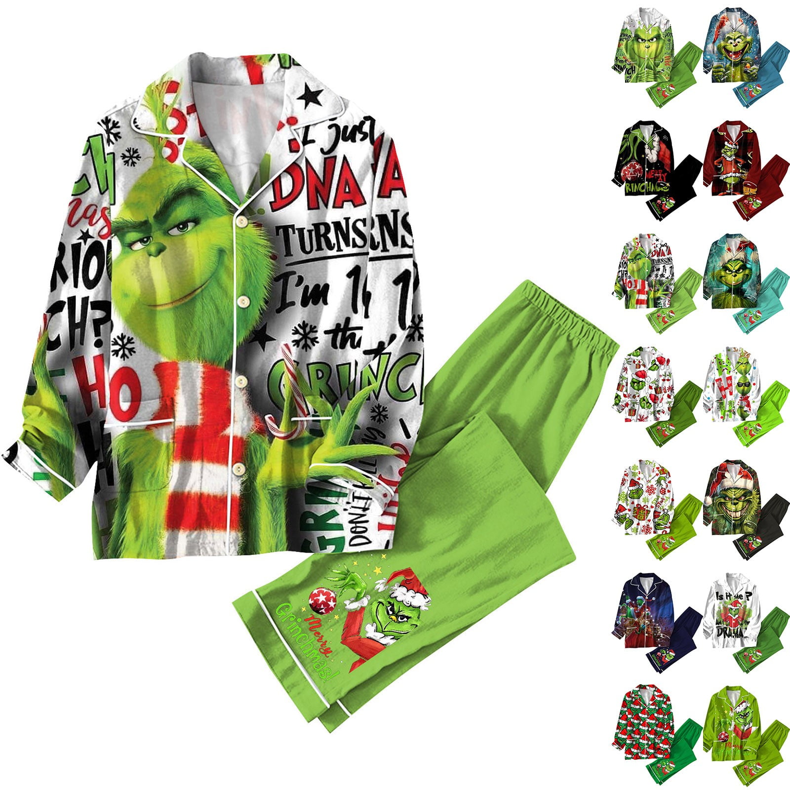 Cozyvia Grinch Christmas 2-Piece Pajamas Set Plus Size Flannel Grinch ...