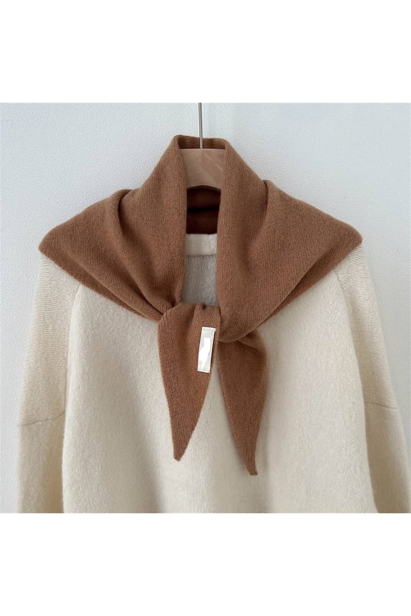 Knitted Triangle Scarf for Women Y2k Head Scarf Downtown Girl Aesthetic Accessories Streetwear Triangle Shawl - Khaki