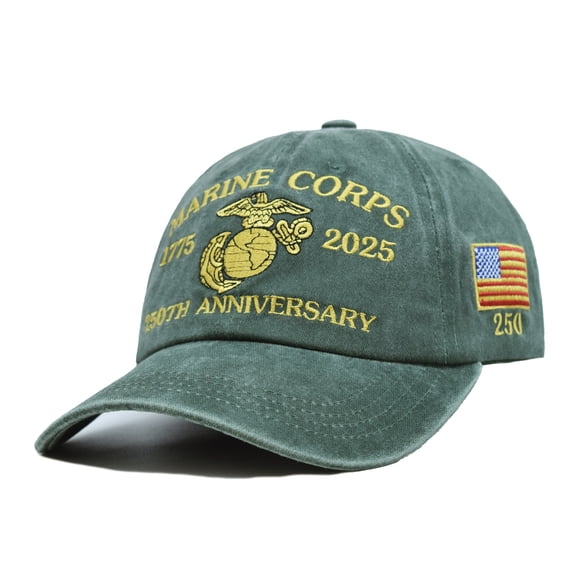 Cozyvia Marine Corps 250th Anniversary Baseball Cap for Men, 250th Anniversary Tribute Washed Cap Retro Marine Veteran Hat, Retro Adjustable Washed Marine Veteran Cap - Dark Green