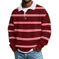 thumbnail image 1 of Cozyvia Men's Long Sleeve Striped Polo Shirts, Waffle Henley Shirts with Collar, Oversized Casual Button Up Shirt Golf Polo Shirts - Red 5XL, 1 of 5